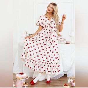 Ivy City Co White Picnic Dress In Hearts Print NWT Size 1X